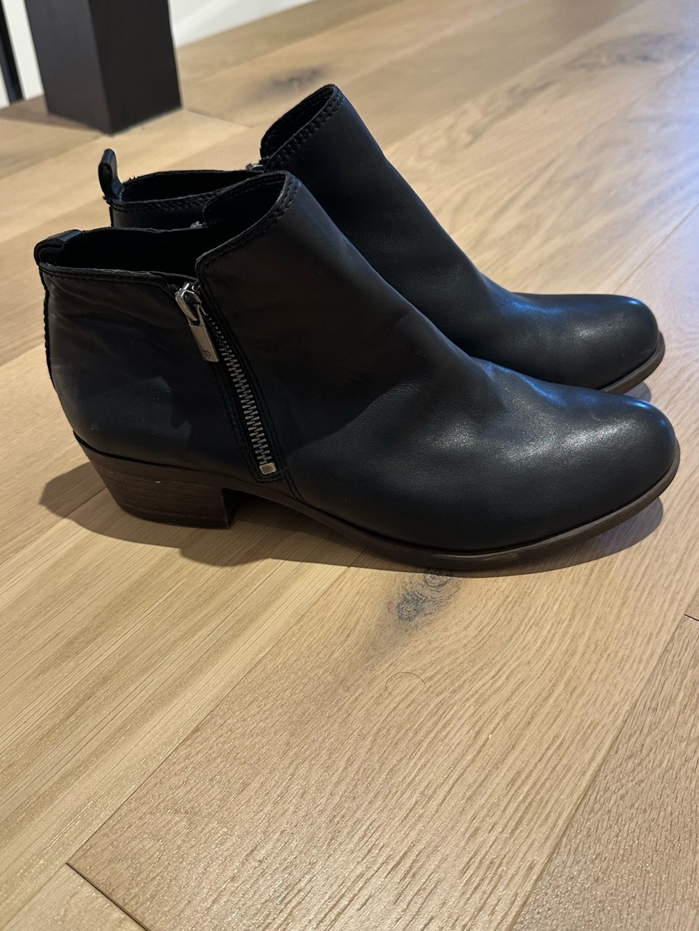 Lucky Brand Black Leather Ankle Booties with Side Zip
